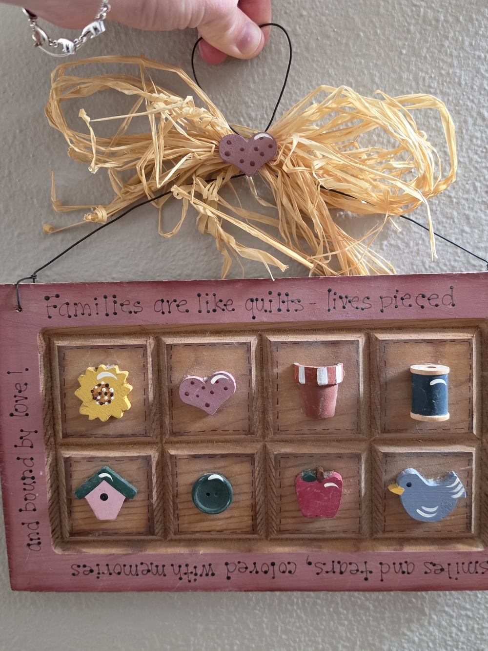 Handcrafted Family Quilt Shadowbox Wall Decor - Pink/ CottageCore